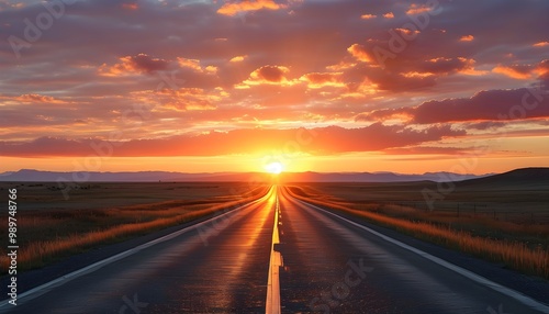 Scenic Open Road at Sunset Symbolizing Hope, New Beginnings, and Adventure