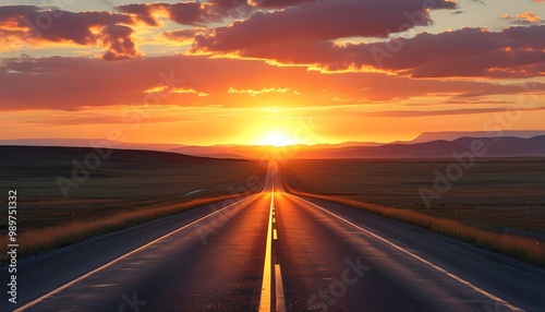 Scenic Open Road at Sunset Symbolizing Hope, New Beginnings, and Adventure