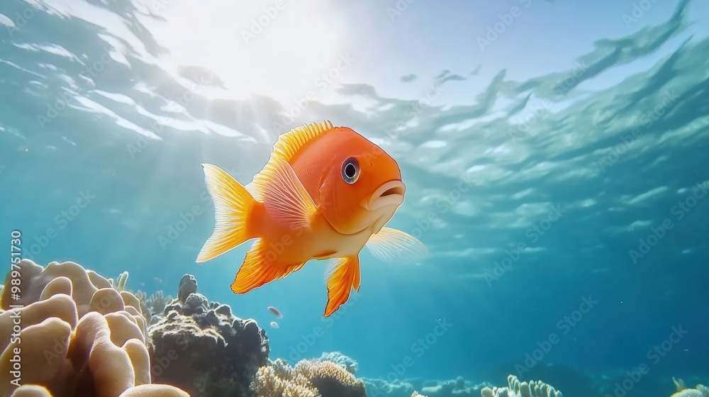 Vibrant Orange Fish Swimming in Clear Ocean Water Vibrant Orange Fish Swimming in Clear Ocean Water
