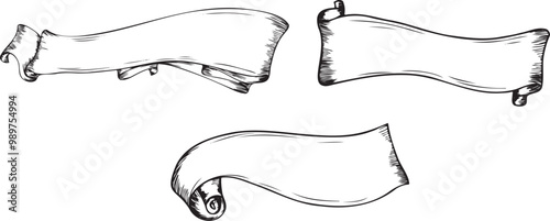 ビンテージ手書きのバナー・帯・リボンのイラスト素材