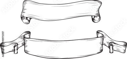 ビンテージ手書きのバナー・帯・横長・リボンのイラスト素材