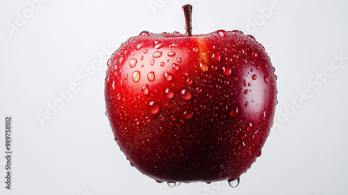 red apple with water drops