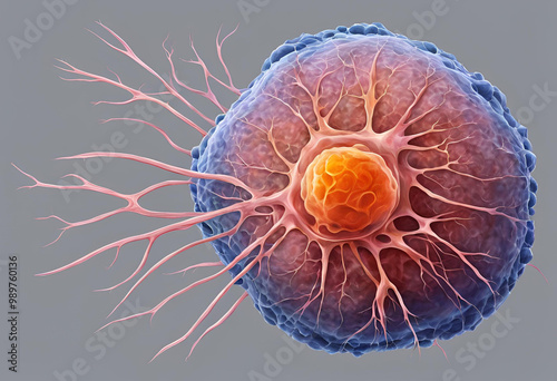 Cancer cell. Human body with genetics cancerous cell.