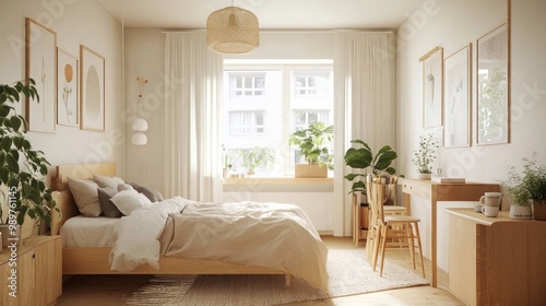 Minimalist Bedroom with Natural Light and Wooden Furniture