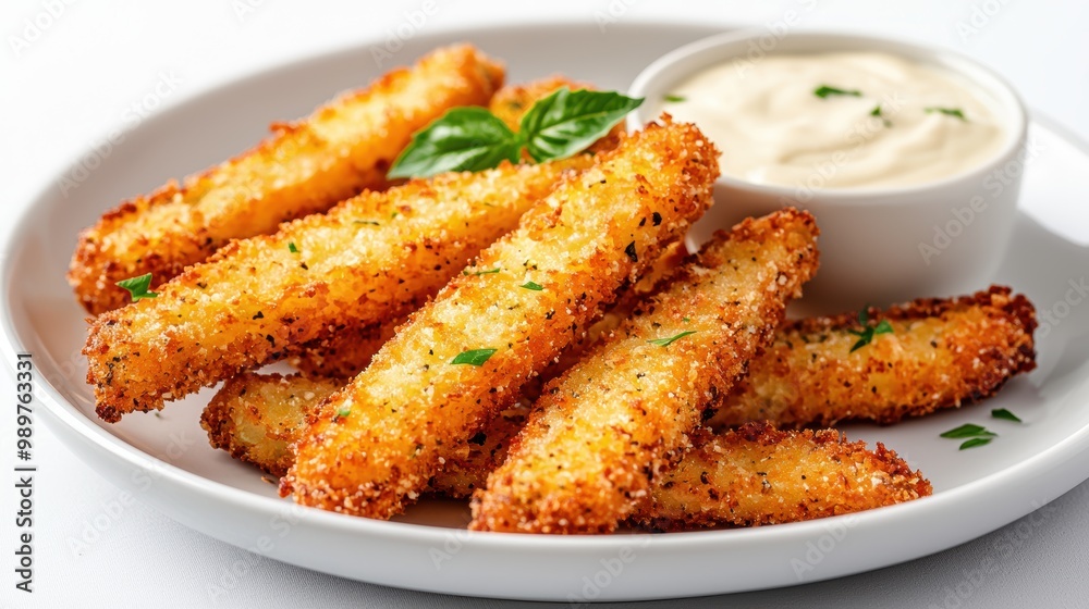Crispy breaded zucchini fries with dipping sauce Crispy breaded zucchini fries with dipping sauce