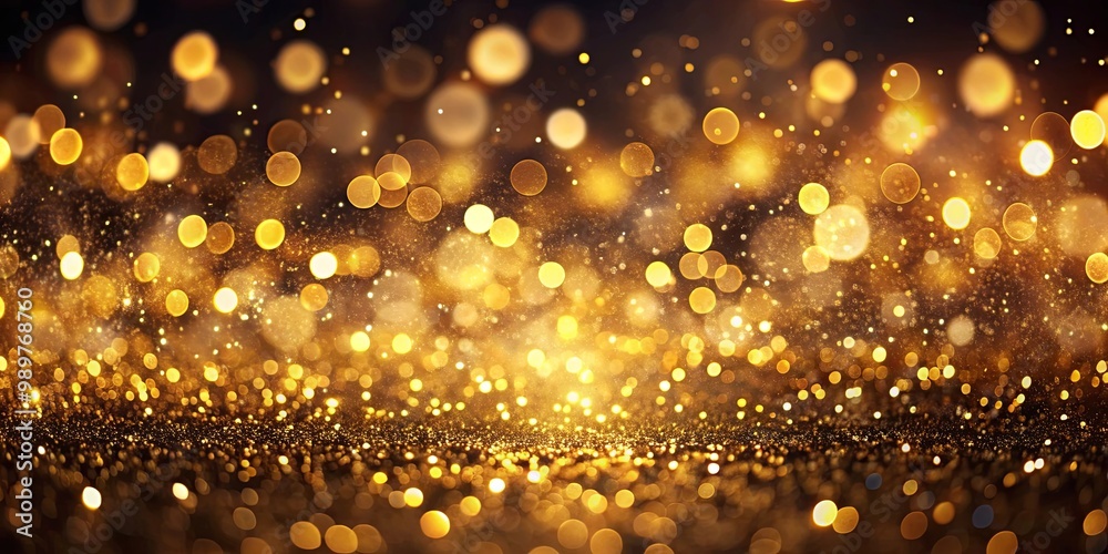 A festive abstract background with golden bokeh and shimmering glitter creating a sparkling and celebratory atmosphere. A festive abstract background with golden bokeh and shimmering glitter creating a sparkling and celebratory atmosphere.