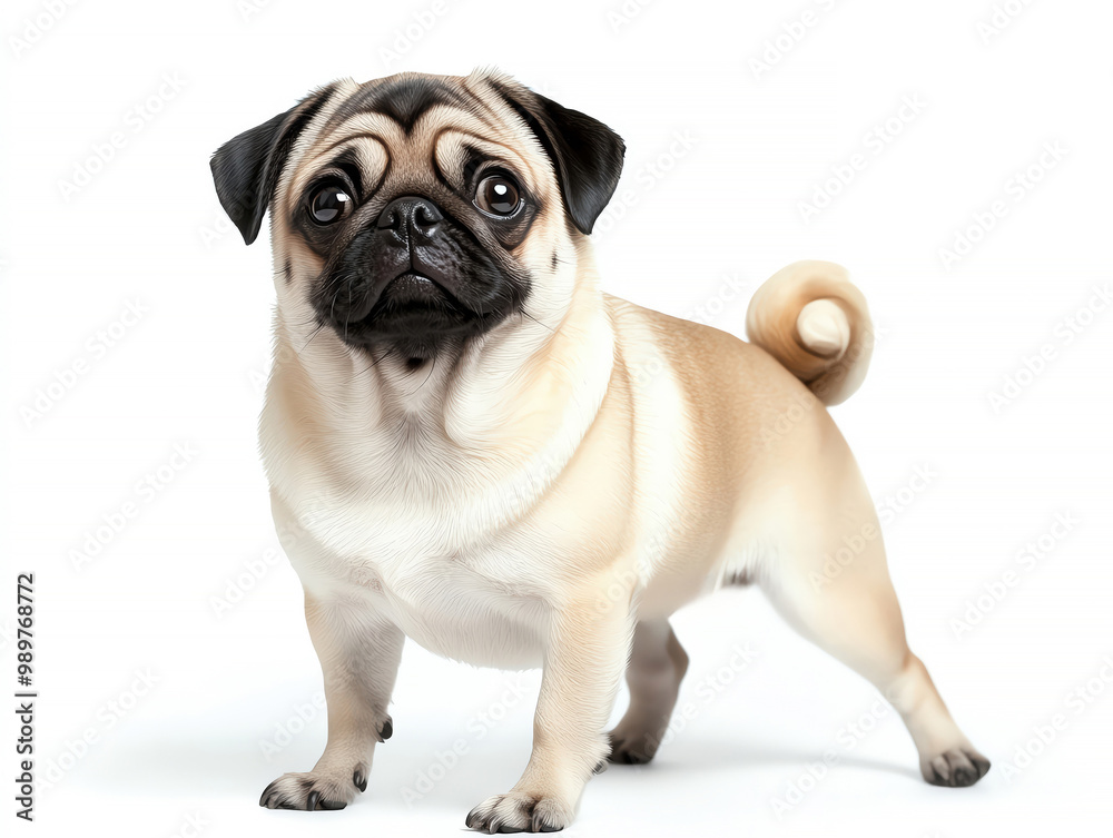 Obraz premium Cute Pug Dog Portrait White Background
