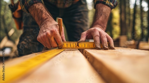 Carpenter Measuring Wood