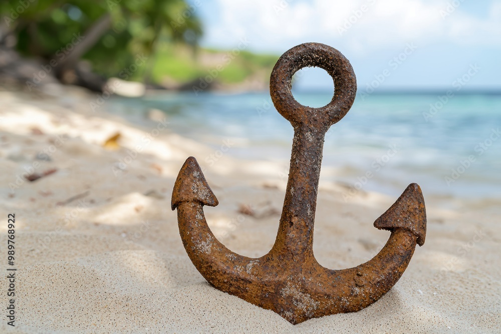 Rusty anchor on sandy beach Rusty anchor on sandy beach