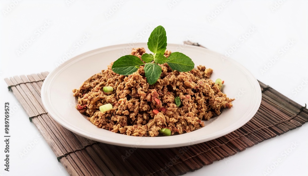 Thai Food, Larb on white background isolated. Thai Food, Larb on white background isolated.