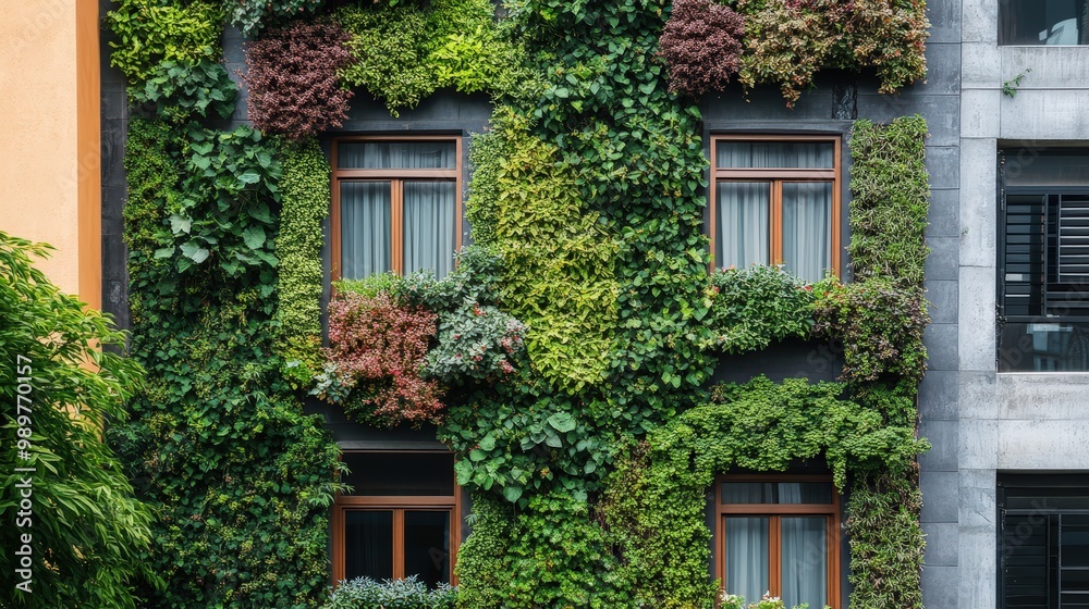 Vibrant Urban Oasis: Green Lush Wall on Residential Building Embracing Eco-Friendly Living Vibrant Urban Oasis: Green Lush Wall on Residential Building Embracing Eco-Friendly Living