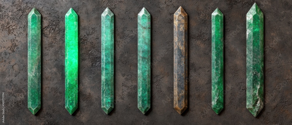 Obraz premium Assorted green quartz crystals on a dark background