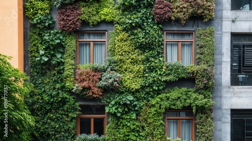 Vibrant Urban Oasis: Green Lush Wall on Residential Building Embracing Eco-Friendly Living