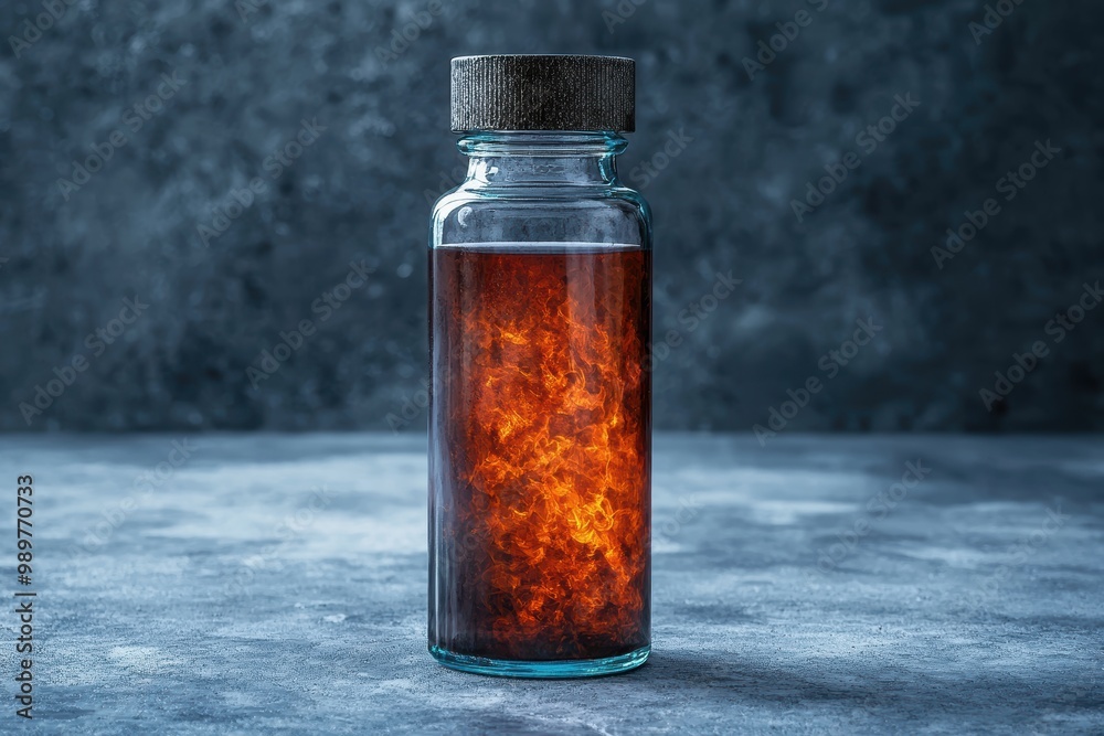 Mysterious glass bottle with fiery liquid Mysterious glass bottle with fiery liquid
