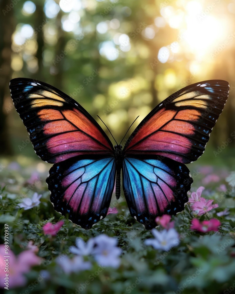 Naklejka premium Vibrant butterfly with colorful wings in a garden