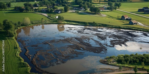 Wallpaper Mural Reservoir breach floods farmland homes spreading polluted water, contaminating land sources. AI generated Torontodigital.ca
