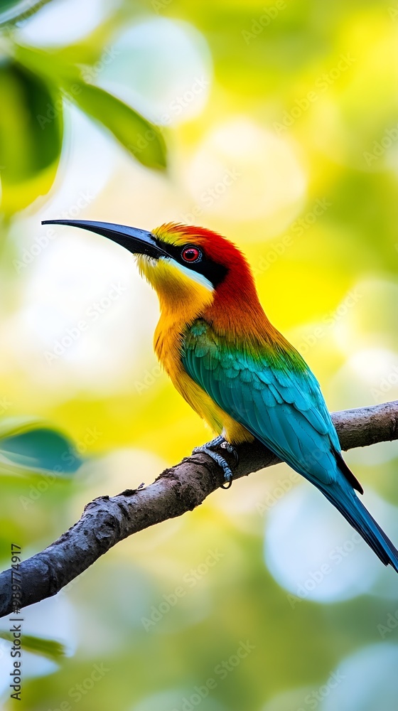 Obraz premium Cute bee-eater showcasing brilliant colors perched peacefully picture