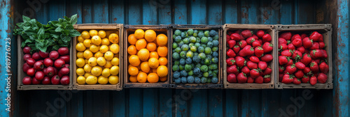 Wallpaper Mural A colorful display of fresh fruit in wooden crates. Torontodigital.ca