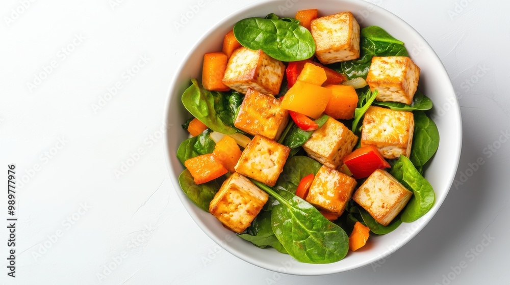 Fresh Spinach Salad with Tofu and Colorful Vegetables Fresh Spinach Salad with Tofu and Colorful Vegetables