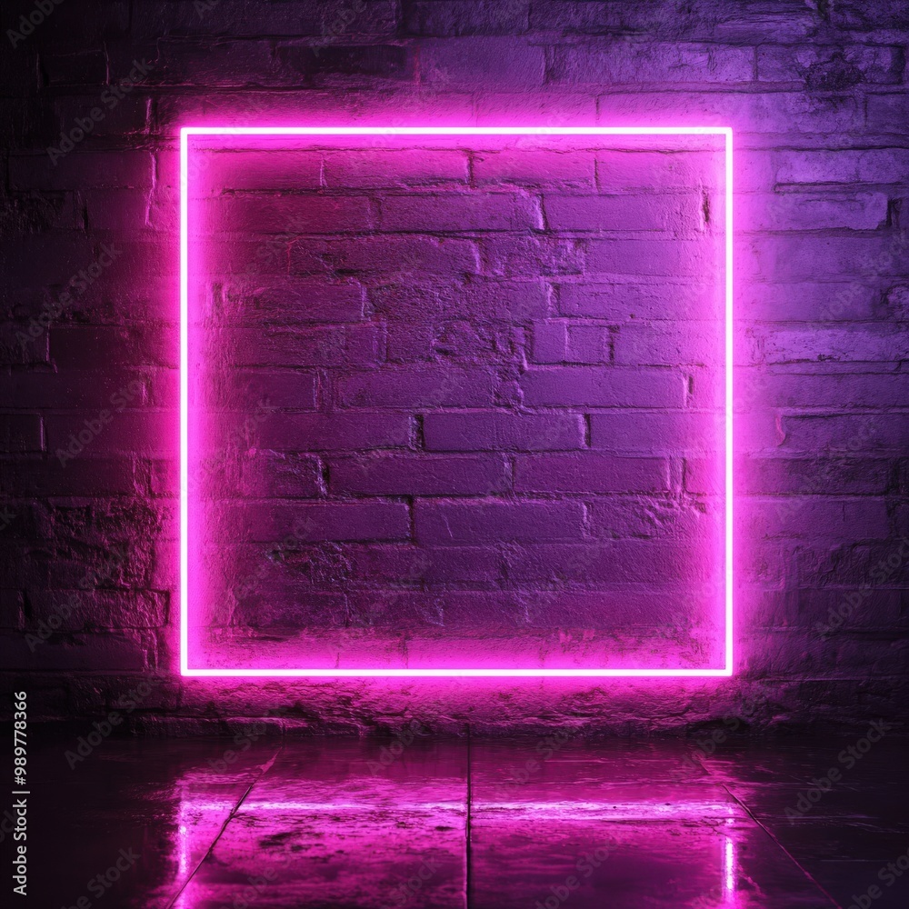 Minimalist glowing pink neon frame on dark background Minimalist glowing pink neon frame on dark background