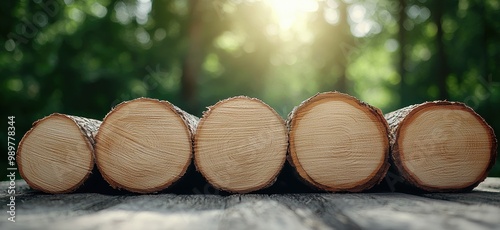 Stacked logs in a forest photo