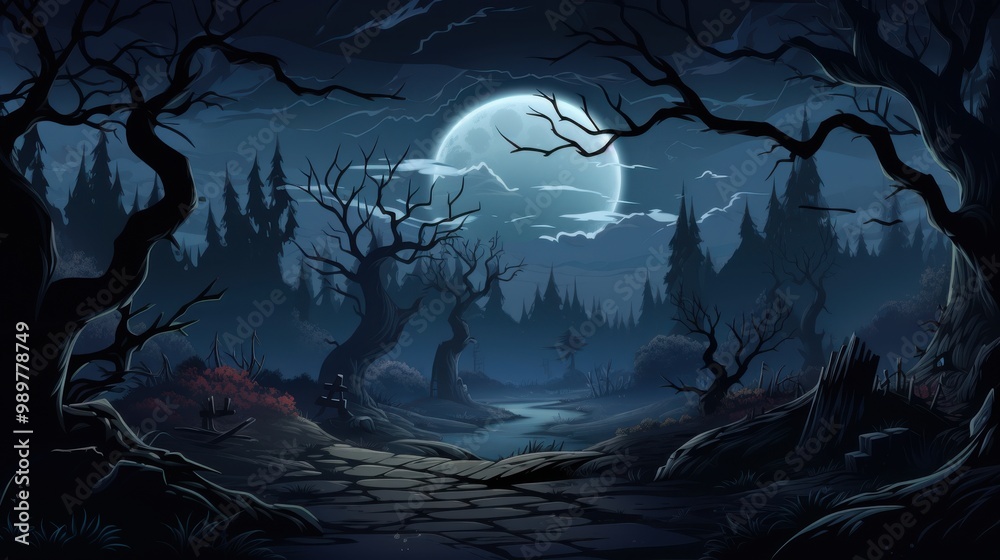 A Dark Forest Path Under a Full Moon A Dark Forest Path Under a Full Moon