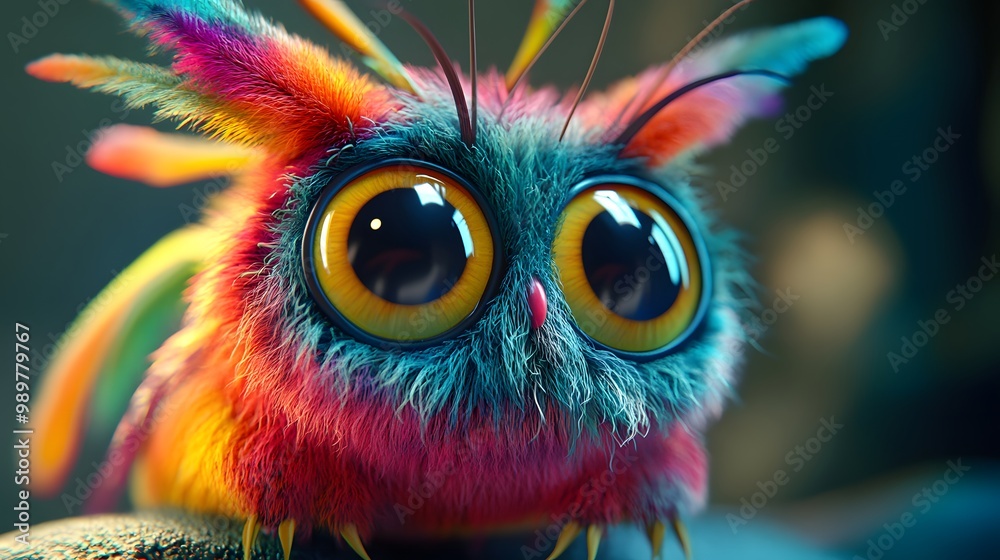 Naklejka premium 4. A whimsical creature with oversized eyes and colorful fur