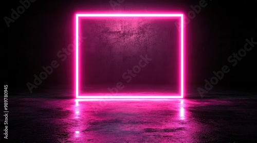 Minimalist glowing pink neon frame on dark background