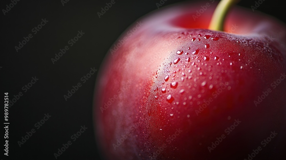 Close-up of a Red Plum with Water Droplets Close-up of a Red Plum with Water Droplets