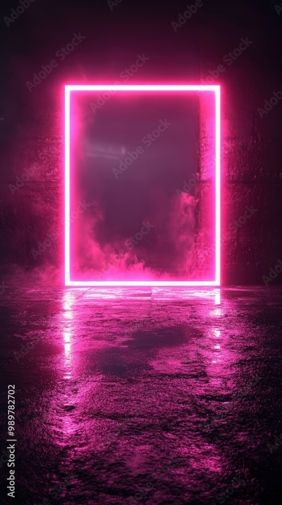 Minimalist glowing pink neon frame on dark background Minimalist glowing pink neon frame on dark background