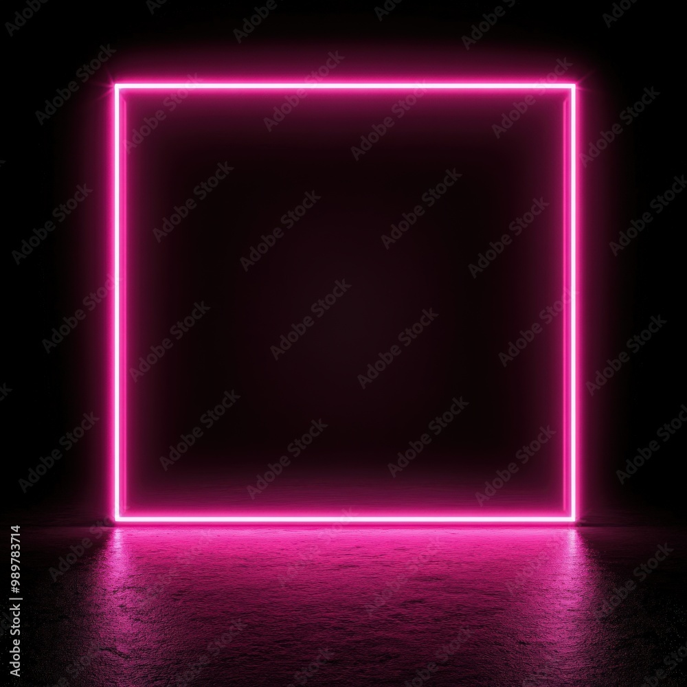 Minimalist glowing pink neon frame on dark background Minimalist glowing pink neon frame on dark background