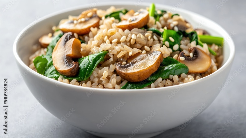 Savory Brown Rice with Spinach and Mushrooms Dish Savory Brown Rice with Spinach and Mushrooms Dish
