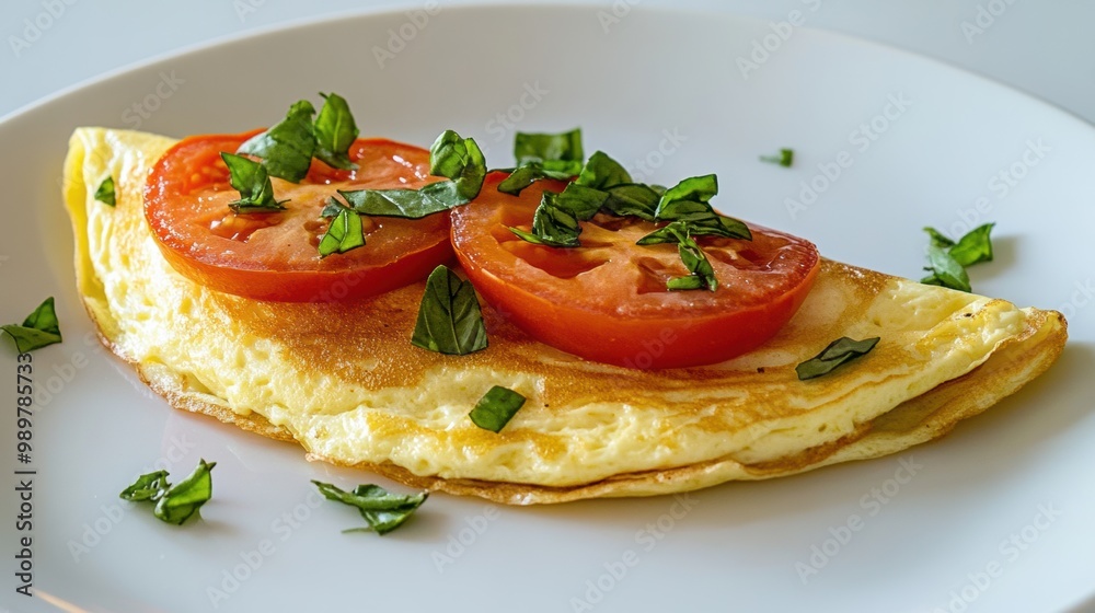 Fresh Tomato and Basil Omelet on Plate Fresh Tomato and Basil Omelet on Plate