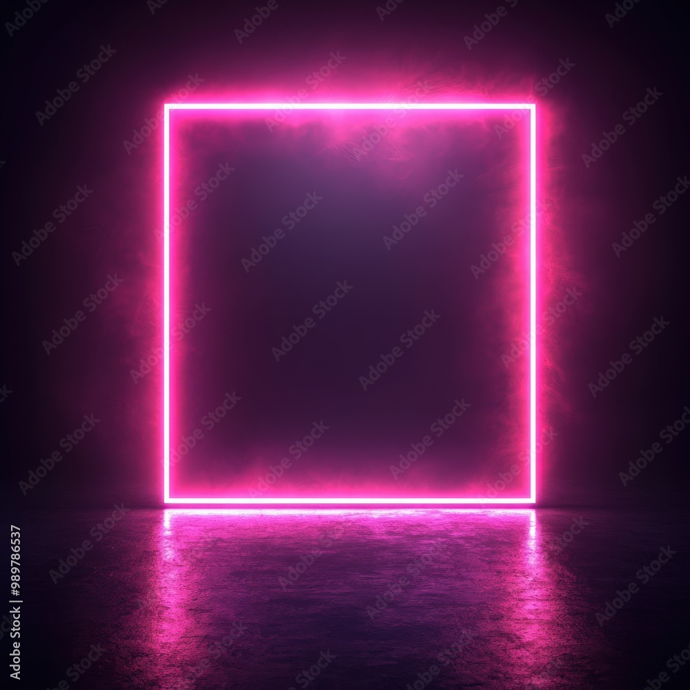 Minimalist glowing pink neon frame on dark background Minimalist glowing pink neon frame on dark background