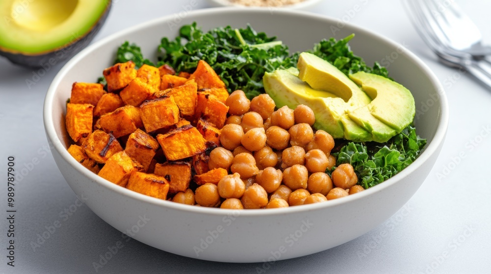 Colorful Healthy Bowl with Chickpeas and Sweet Potatoes Colorful Healthy Bowl with Chickpeas and Sweet Potatoes