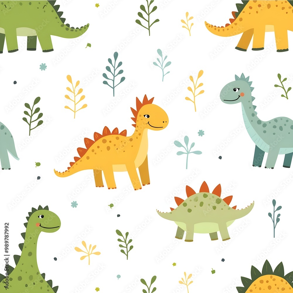 seamless pattern with Cute baby dinosaur character. Generative ai