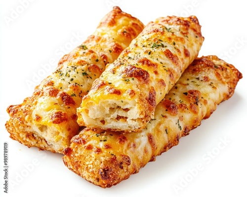 Delicious cheesy breadsticks baked to golden perfection, ideal as a snack or appetizer, featuring a crispy crust and savory flavor. photo