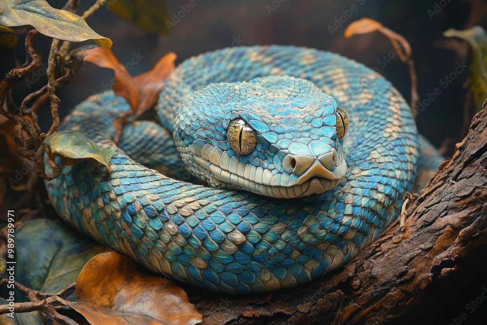 Fototapeta premium Blue Viper Snake on Tree Branch