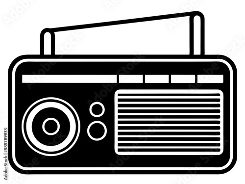 Black and white radio element silhouette  icon illutration