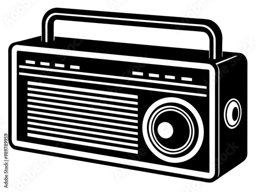 Black and white radio element silhouette  icon illutration