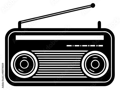 Black and white radio element silhouette  icon illutration