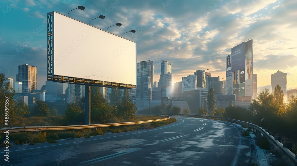 Blank billboard on the highway at sunset. 3d rendering. - Generated AI Blank billboard on the highway at sunset. 3d rendering. - Generated AI