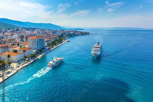 Fototapeta Naklejka Na Ścianę i Meble -  Aerial view of cruise ship on the Adriatic sea, Croatia