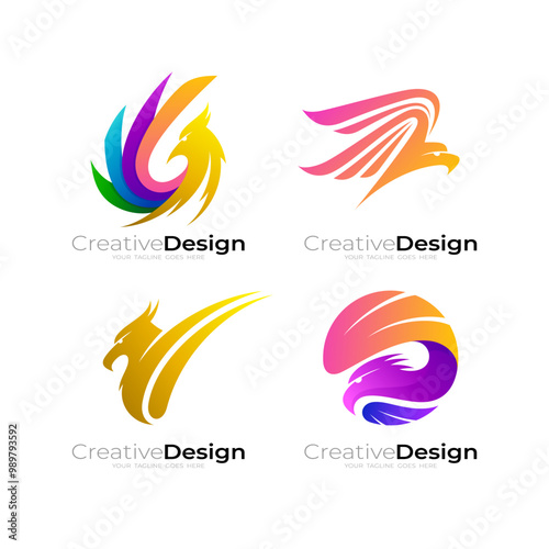 icon set of eagles with various models, falcon logos