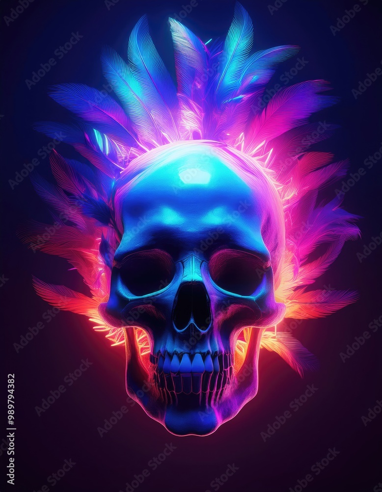 Neon Skull with Feathers Neon Skull with Feathers