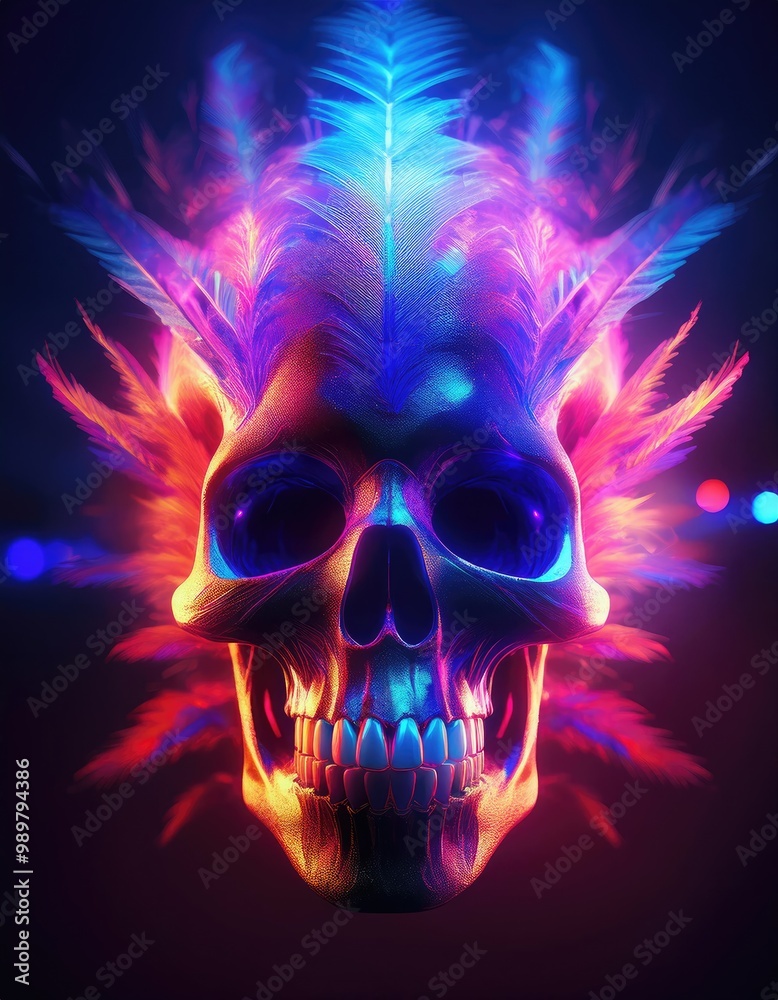 Neon skull with feathers Neon skull with feathers