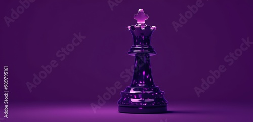 A striking close-up of a black king chess piece against a vibrant purple background, symbolizing strategy, power, and competitive edge.