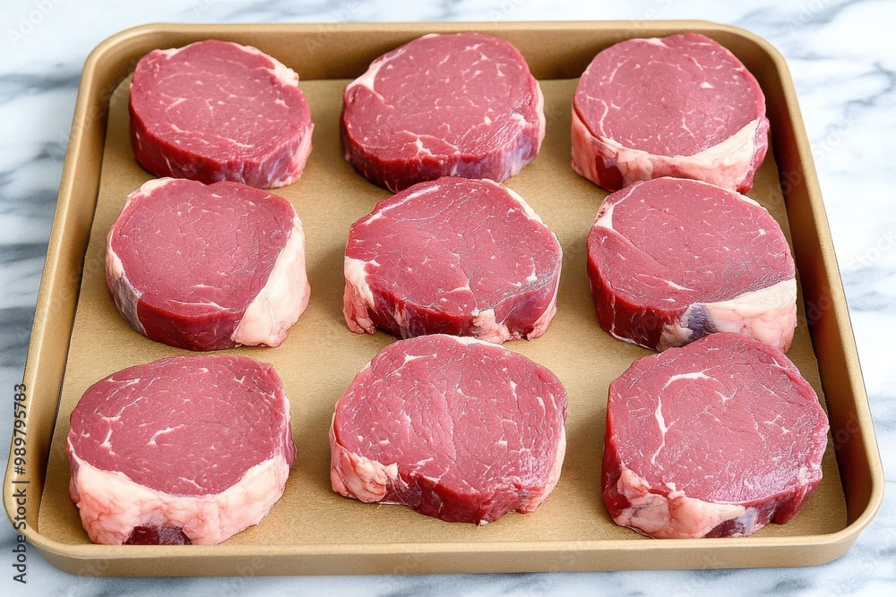 Raw Beef Steaks in a Baking Dish Raw Beef Steaks in a Baking Dish