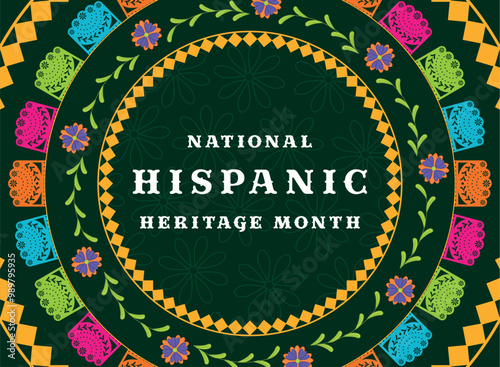 National Hispanic Heritage Month banner with circular floral design, Vector