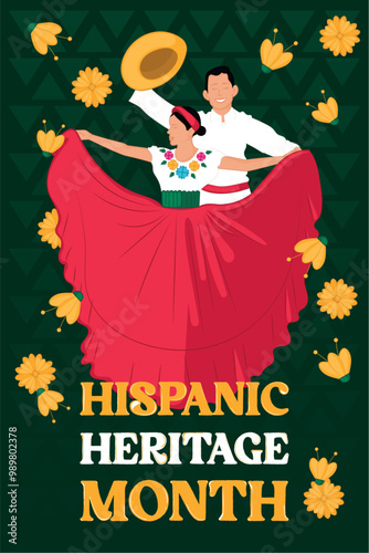 Hispanic Heritage Month banner with dancing couple, Vector